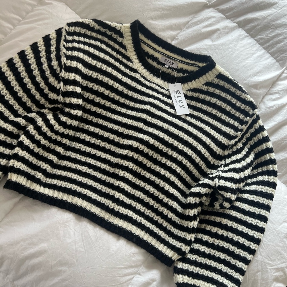 NWT Black and White Striped Women's Crew Neck Sweater